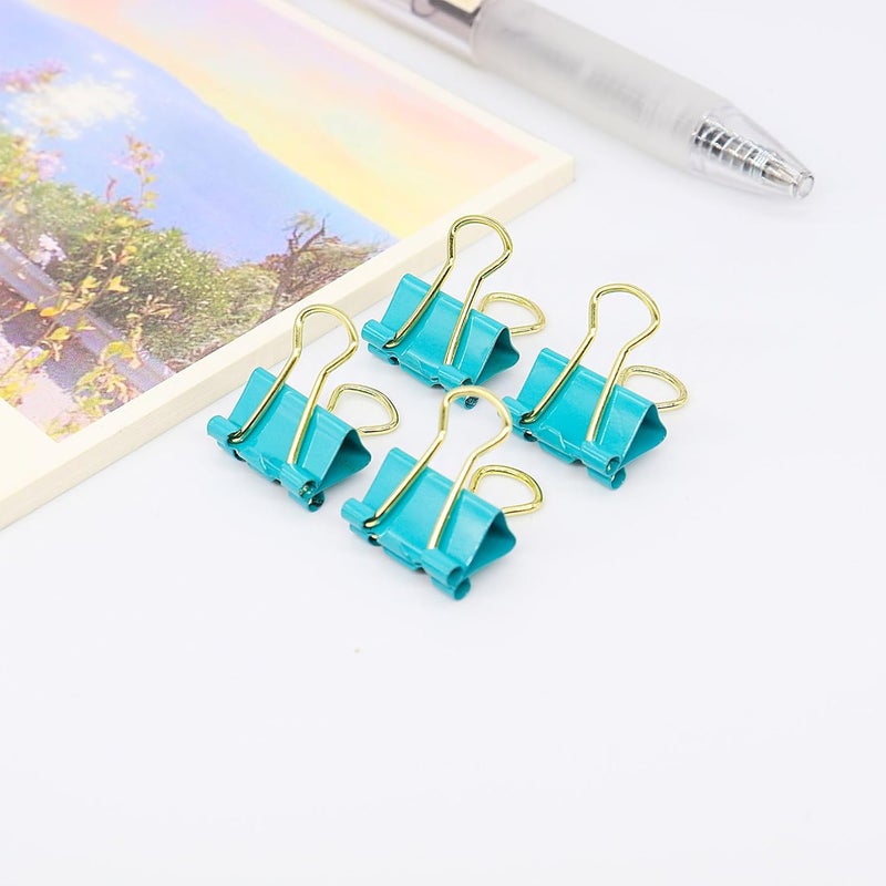 YCVIORING Binder Clips, Mini Paper Clip, Small Paper Clamps 15mm (5/8 inch), 100 Pack Micro Size Office Clips for Home School and Business (Blue-Green) - Image 2